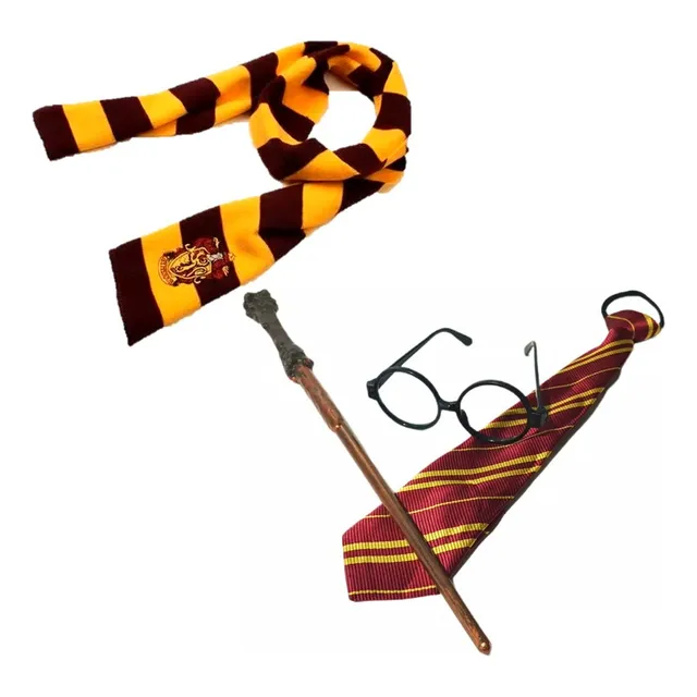 Kit Accesorios Harry Potter Varita, Corbata, Gafas  Y Bufanda Halloween