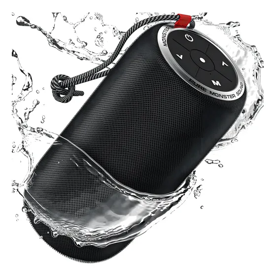 Bocina Portátil Monster Bluetooth S310 Subwoofer Exterior Impermeable Sonido Estéreo Micrófono Incorporado 24hs Recargable Inalámbrico Negro