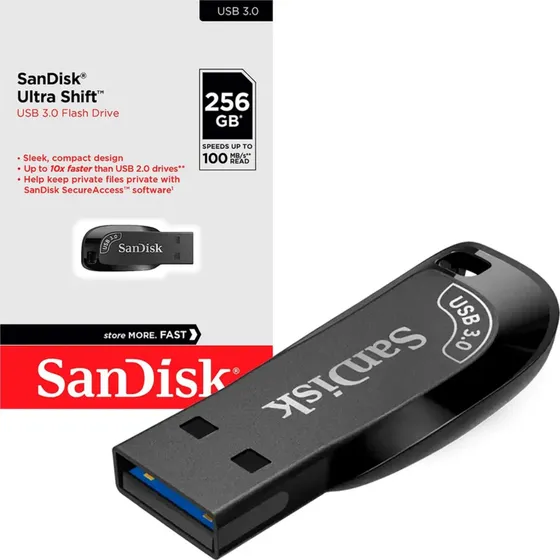 Pendrive Sandisk Ultra Shift 256gb Usb 3.0 Desempenho Rápido