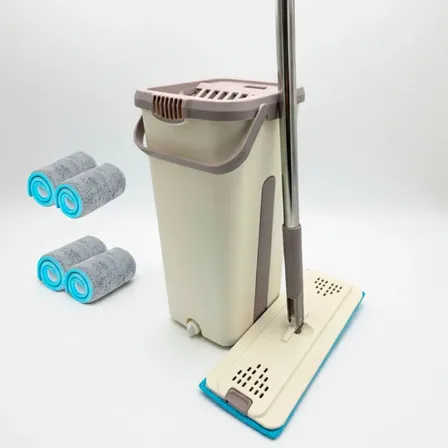 Trapeador Mopa Con Balde Escurridor + 4 Repuestos Crema