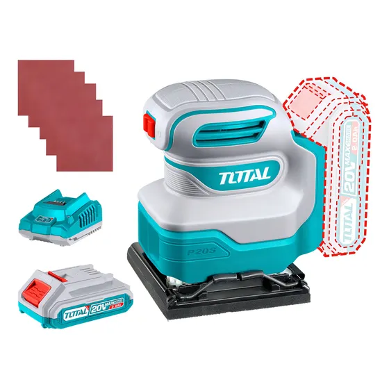 Lijadora Orbital 20v Total 10x11cm, Batería Cargador Y Lijas Color Turquesa Frecuencia 50hz/60hz