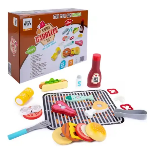 Juego De Roles Barbacoa Madera Montessori Cocina 25 Pzas