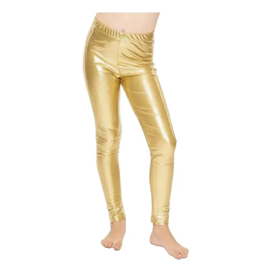 Pantalón Leggins De Niña Cuerina Tipo Cuero Lamé Metalizado