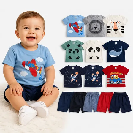 Kit 6 Peças Conjunto Bebê Menino Divertidas Inverno Algodão Sortido M (3-6 Meses)