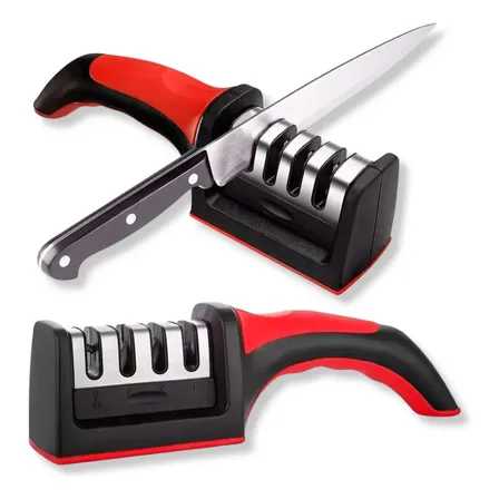 Amolador De Facas 3 Opções De Afiar Profissional Vermelho