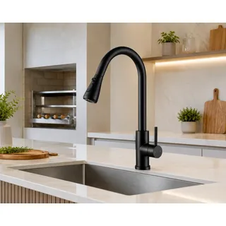 Torneira Cozinha Preto Fosco 2 Jatos Monocomando Extensor Preto Fosco