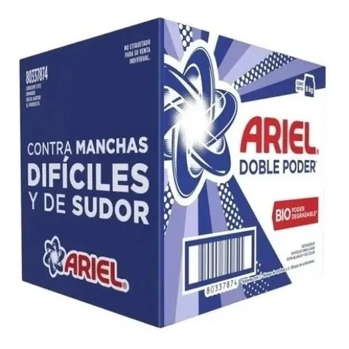 Detergente para ropa en polvo Ariel Doble Poder antibacterial bolsa 8 kg