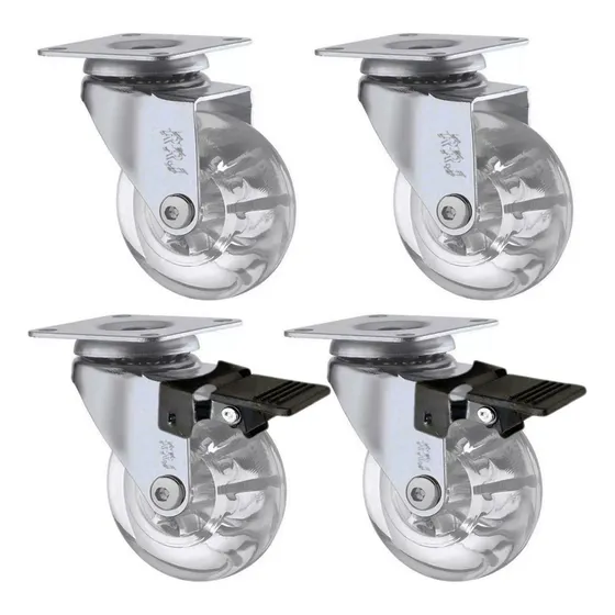 Kit 4 Rodinhas Silicone Rodizio De Gel Giratorio Com Placa e Trava Silenciosa Tamanho 50mm Rodas 2" Polegadas Anti-Ruido Anti-Risco Rodinhas Para Moveis, Carrinhos, Bancadas de Trabalho Marca RRJ
