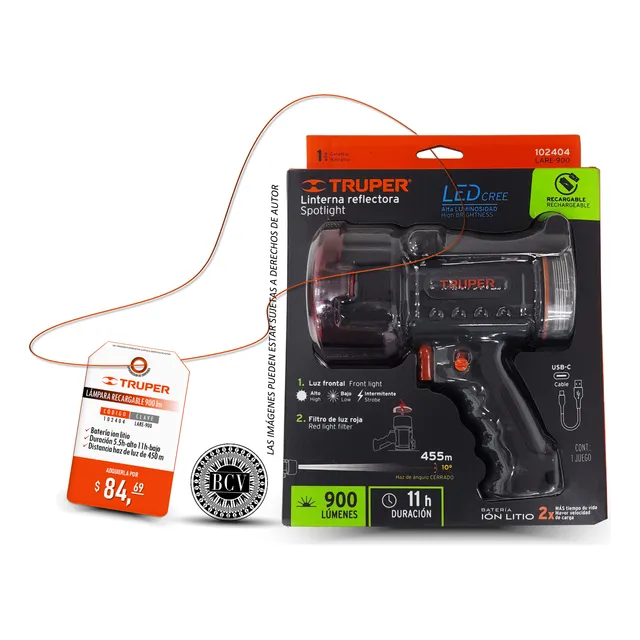 Lámpara Linterna Led Recargable Truper 102418 2000lm