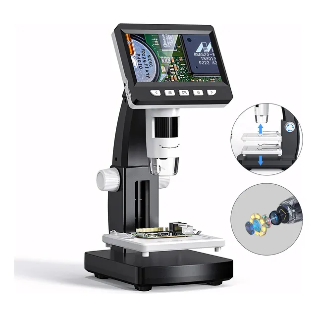 Microscopio Electrónico Académico Con 4.3in Pantalla Lcd Hd