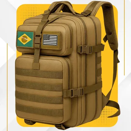 Mochila Tática Impermeável Militar Reforçada Grande 50 Litros Masculina Feminina Anne Caqui Areia Marrom