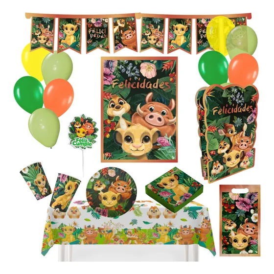 Combo Kit Cumple Animalitos De La Selva Rey Leon Disney P/20