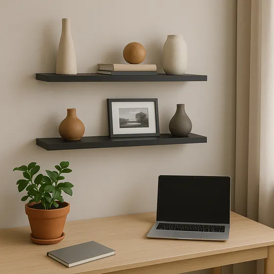 2 Prateleiras De Parede 90x20 Madeira Mdf Preto C/suporte