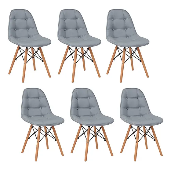 Kit 6 Cadeiras Charles Eames Eiffel Estofada Botone 