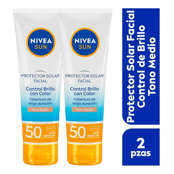 Pack x2 Protector Solar Facial 50ml Control Brillo Medio Nivea sun