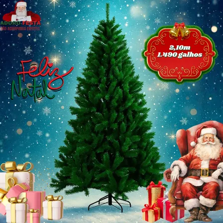 Árvore De Natal Tradicional Pinheiro 2,10m 1490 Galhos Árvore Verde Marca Adoro Festa