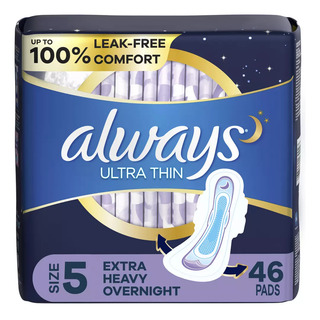 Always Ultra Thin Overnight Pads With Wings Size 5, 46pzs Always Ultra Thin Overnight Pads With Wings Size 5, 46pzs