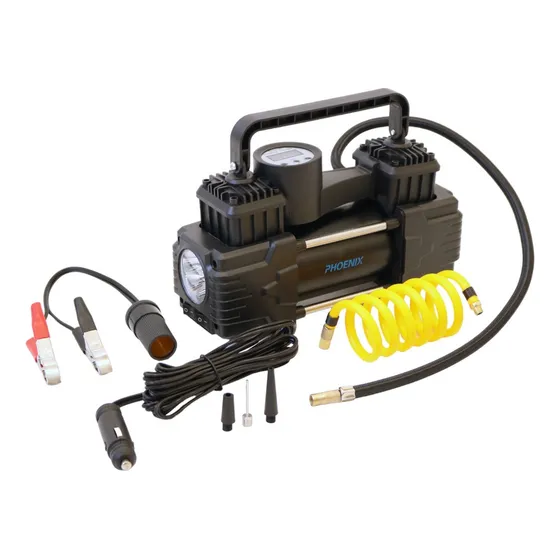 Compresor Inflador De Aire Doble Piston Linterna Digital Color Negro Fase Eléctrica Monofásica
