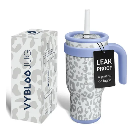 Copo Térmico Canudo 900ml Inox Com Tampa E Alça Para Água Branco All White