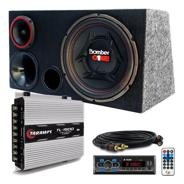 Caixa Trio Sub Bomber One + Radio Bluetooth + Modulo Taramps
