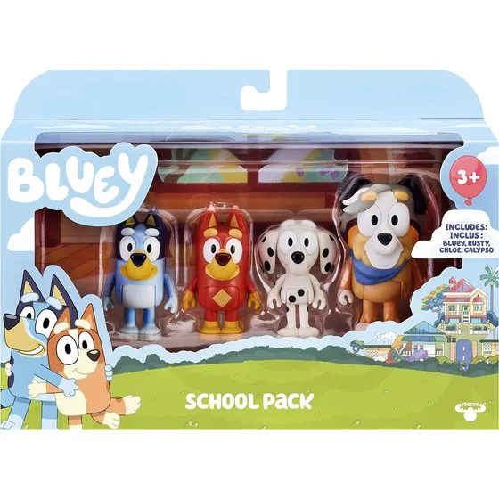 Bluey Play Set School Pack Rusty Chloe Calypso 4pc Moose