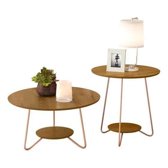 Set de mesa de centro y soporte Liz con patas de hierro, 6 colores, color Freijó