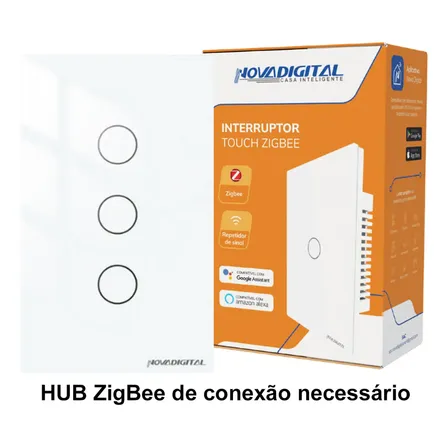 Interruptor Inteligente Zigbee NovaDigital 3 Teclas Botões Touch Tuya Smart Life Alexa Google Bivolt 127V 220V Parede 4x2 Automação Branco