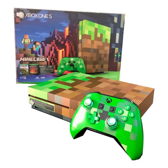 Microsoft Xbox One S 1tb 4k Ultra Hd Edição Minecraft  1tb Excelente Original Com Nota Fiscal Garatia De 1 Ano