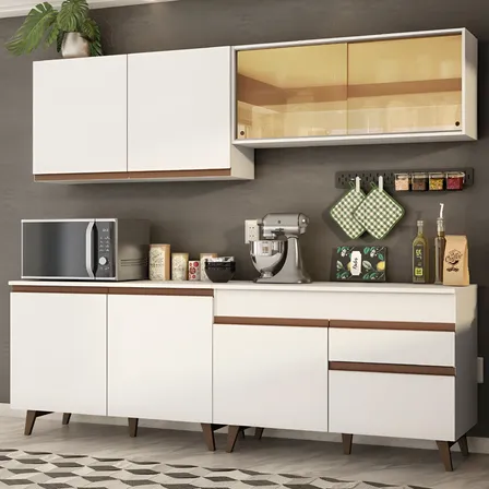 Cozinha Completa Madesa Reims 240001 Com Armário E Balcão Cor Branco