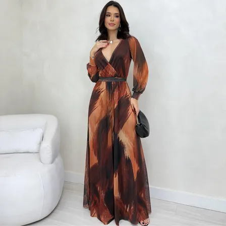 Macacão Longo Feminino Pantalona Tule Premium Elegante Festa