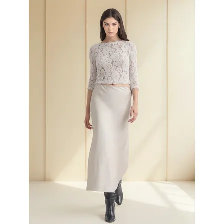Falda Maxi Sesgada Satin Beige Liola