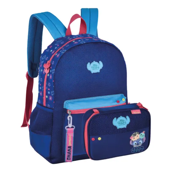 Mochila E Estojo Stitch Costas Escolar Reforçada Lançamento