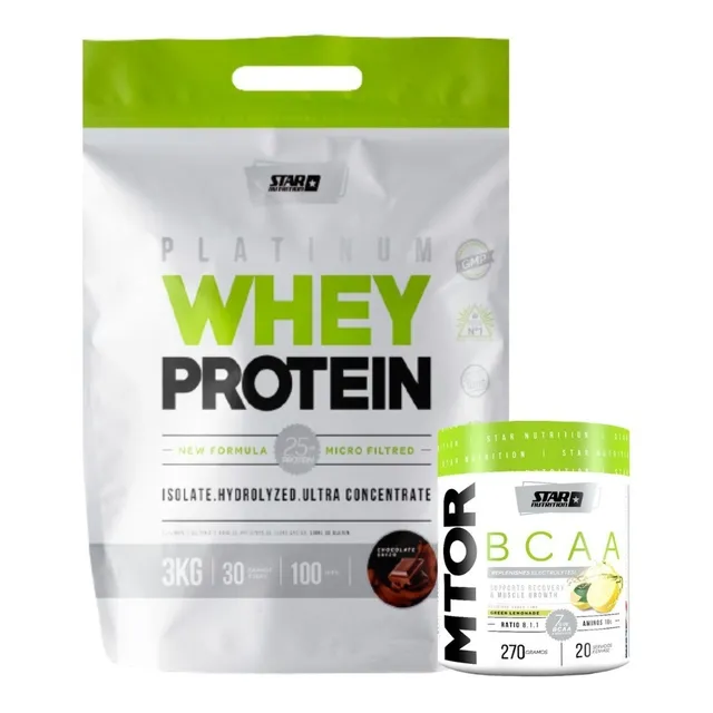 Proteína Whey Protein 3kg + Mtor Bcaa Strar Nutrition