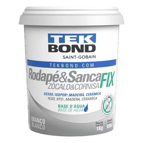 1 Cola Rodapé E Sanca Fix Tek Bond 1kg Gesso Isopor