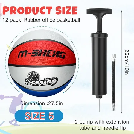 Paquete 12 Pelotas Baloncesto Tamaño 5 + 2 Bombas De Aire