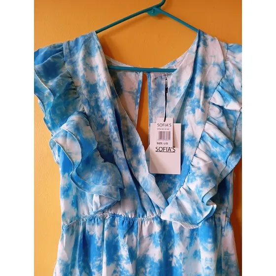 Vestido Juvenil Azul Claro Y Blanco, Talla L, Nuevo