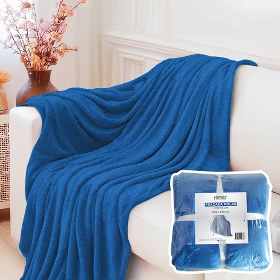 Frazada Polar Termica King Homely Manta 200x200cm 1200 Gramos Azul