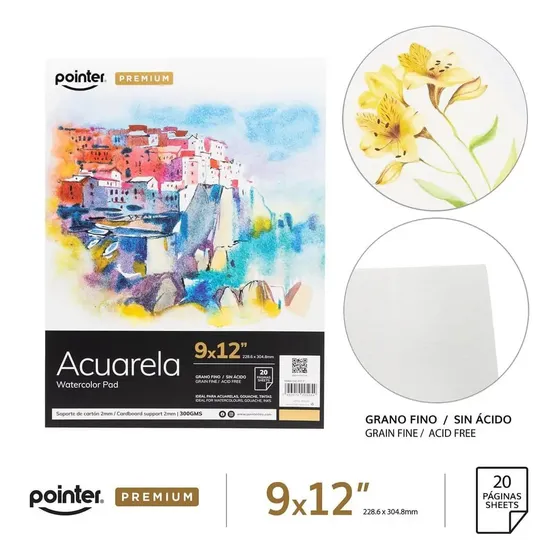 Block Acuarela 9x12 228,60x304,8mm 20h Pointer