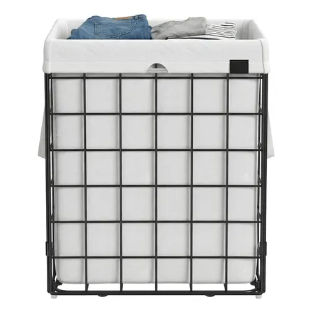 Songmics Cesto De Roupa 90 L Dobrável, Forro Lavável Cor Preto