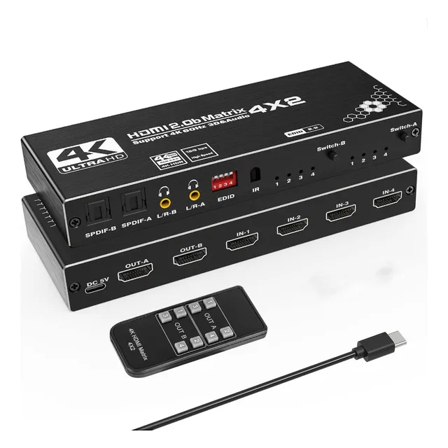 Matriz Hdmi 4x2 Switch Splitter 4k Spdif Extractor Audio