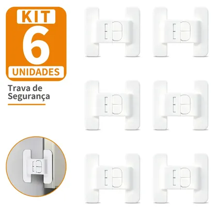 Kit 6 Trava Porta Geladeira Gavetas Segurança Infantil Adesivo Branco