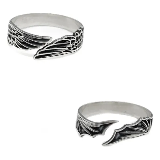 Par De Anillos Alas Ángel Y Demonio Diablo Plata 925 Plata 925 B - Mediano Plata 925