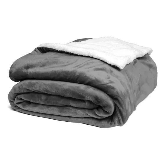 Frazada Corderito  2 Plazas Y Media Flannel Importada Gruesa Gris Lisa