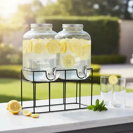 Top Choice 2 Dispensadores 5 Litros Cada Uno Bebidas Vitrolero Vidrio Total 10 Lt Transparente