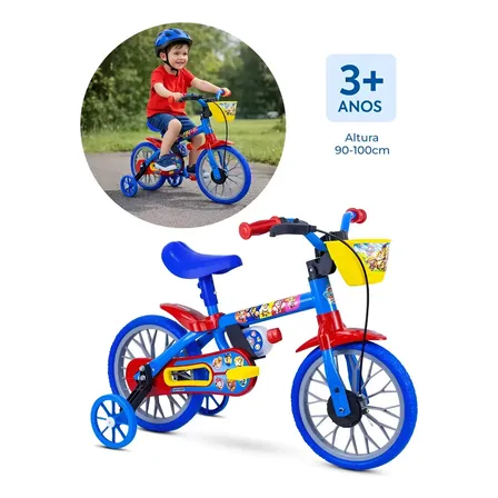 Bicicleta Infantil Aro 12 Patrulha Canina Nathor Com Rodinha Azul E Vermelho