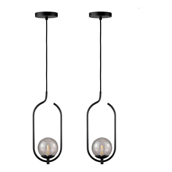 Kit 2 Pendentes Lustres On Clip Preto Globo De Vidro Fume Trybo KIT2-4125-3-FU