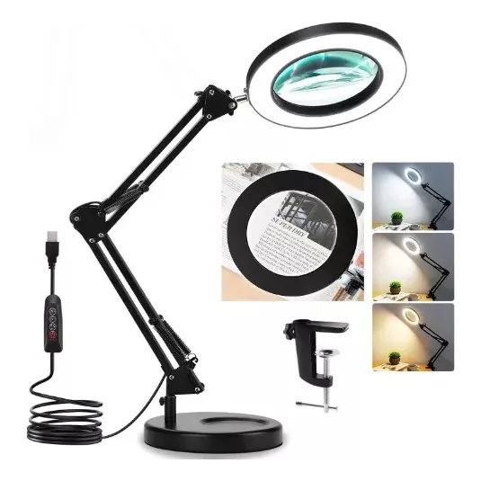 Lámpara Lupa Aumento Circular Con Luz Led Y Soporte 2 En 1