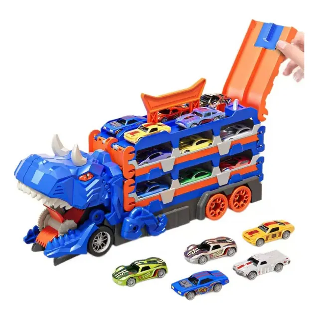 Caminhão Dinossauro Transporte 6 Carrinhos Maleta