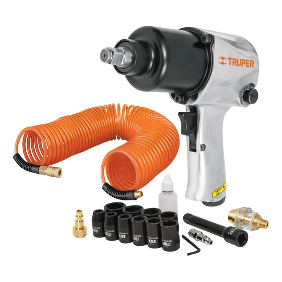 Kit Llave De Impacto 5 Velocidades Manguera De Aire 10 Dados