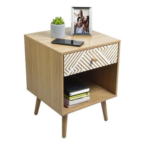 Mesa de Noche Top Living Moon Recamara Mesita Nochero Minimalista Moderna Color Marrón Claro
